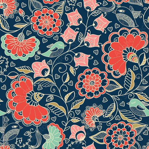 Fototapeta Bezszwowy wzór z kwiatami na tle