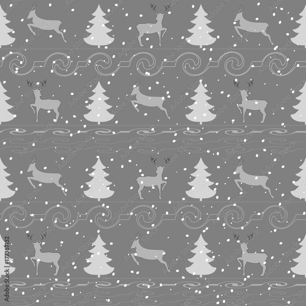 Deer and christmas tree seamless pattern 1