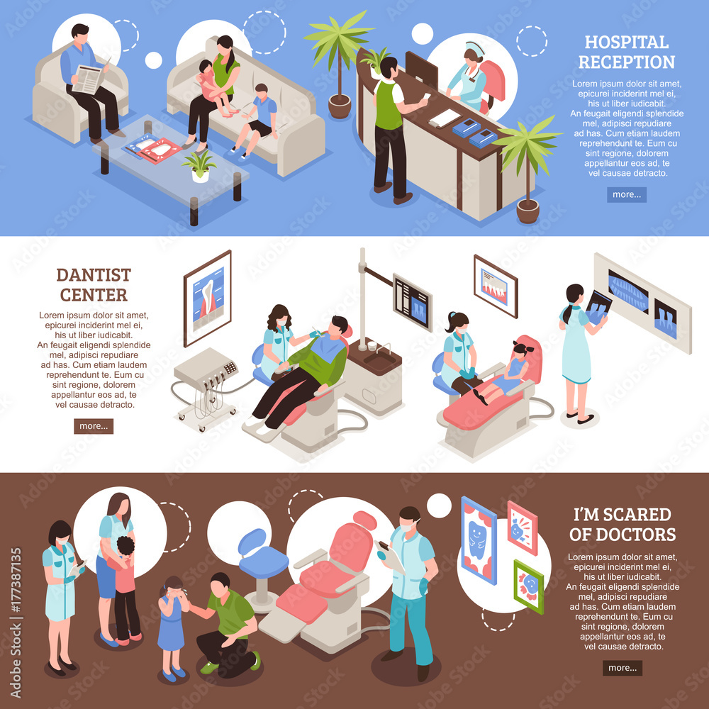 Dental Center Isometric Horizontal Banners Dental Center Isometric Horizontal Banners
