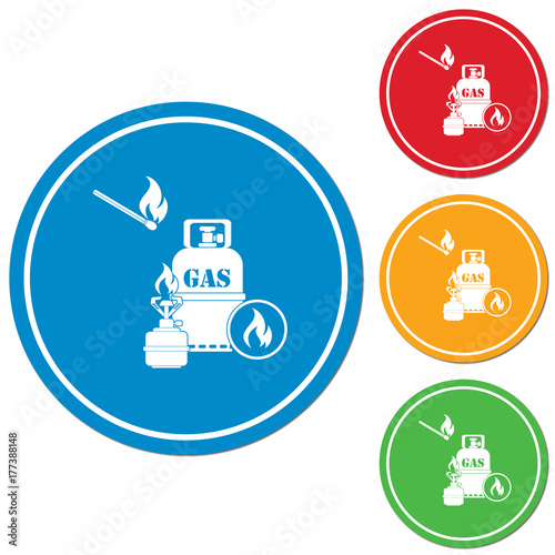 Camping stove with gas bottle icon vector