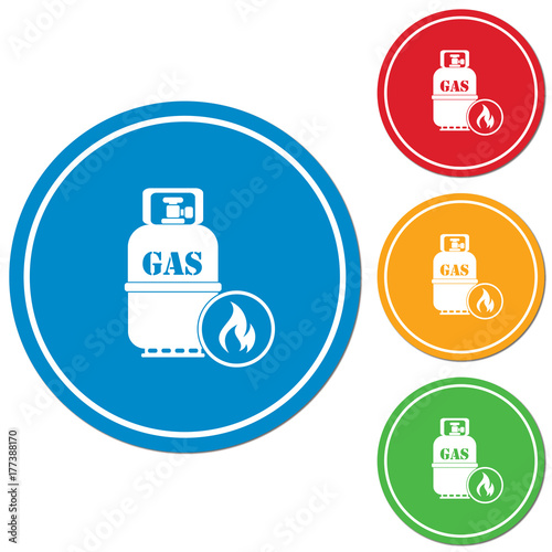 Camping stove with gas bottle icon vector