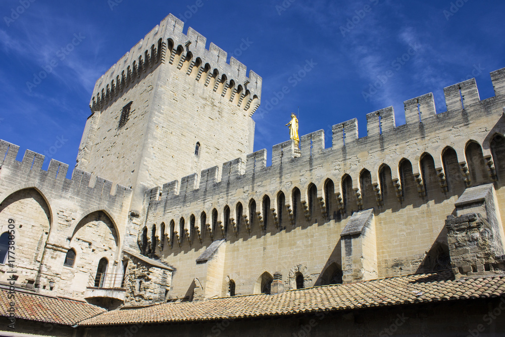 The Palais des Papes or Papal palace, one of the largest and most important medieval Gothic buildings in Europe. A World Heritage Site since 1995