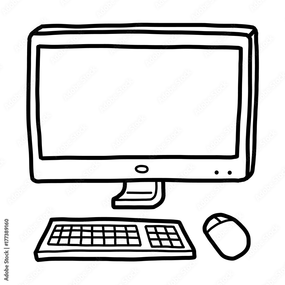 modern computer / cartoon vector and illustration, black and white, hand  drawn, sketch style, isolated on white background. Stock Vector | Adobe  Stock