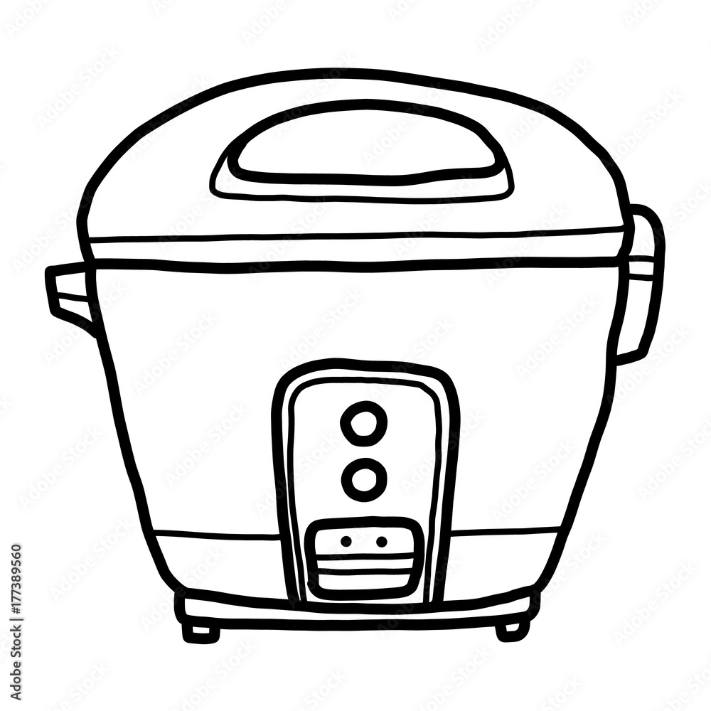 rice cooker / cartoon vector and illustration, black and white, hand