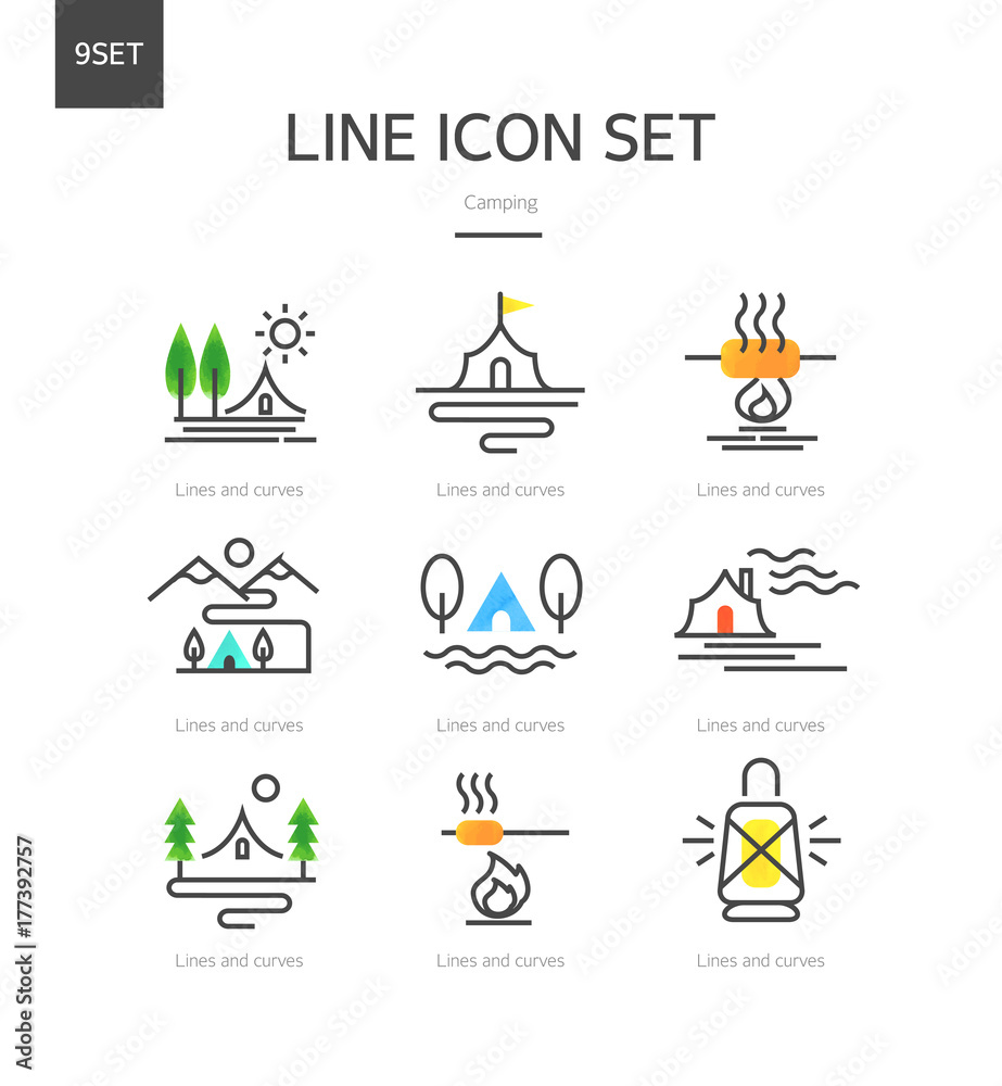Fototapeta premium Camping Line Icon Set
