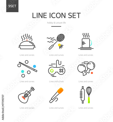 Hobby and leisure life line icon set