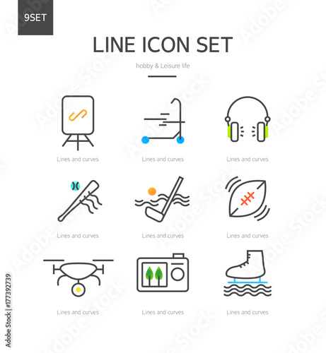 Hobby and leisure life line icon set