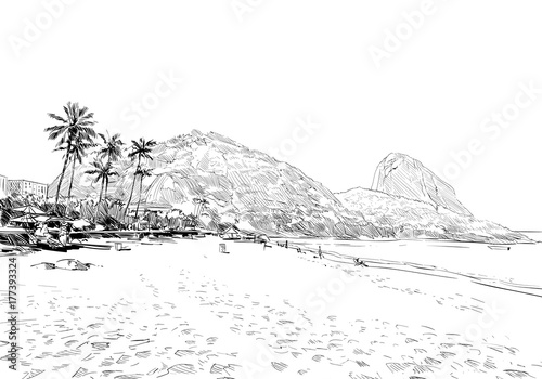Red Beach. Rio de janeiro. Brazil. Hand drawn city sketch. Vector illustration.