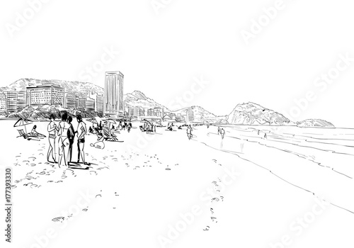Copacabana beach. Rio de janeiro. Brazil. Hand drawn city sketch. Vector illustration.