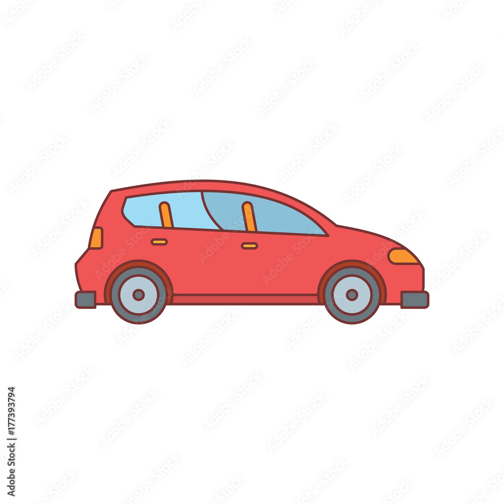 Red car icon, cartoon style