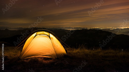 long exposure of a tent in the swiss alps