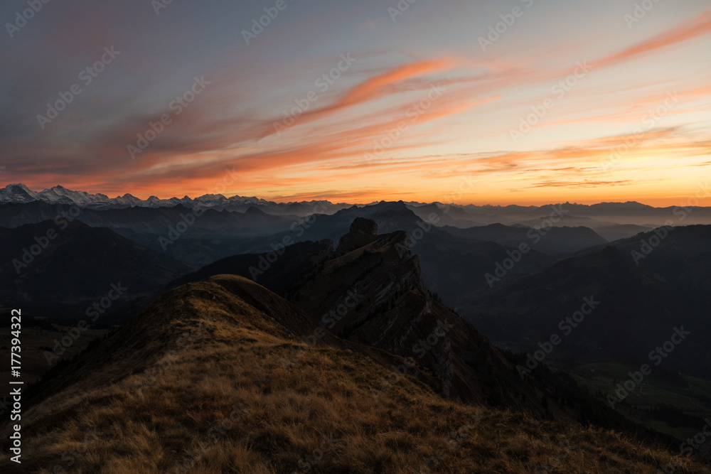 sunset in the alps in autumn