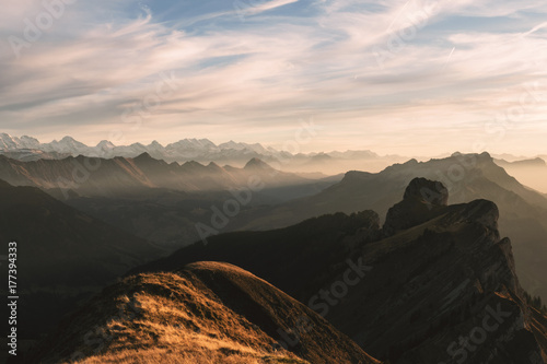 sunset on a swiss peak