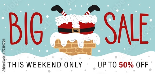 Christmas sale. Hand drawn lettering. Santa Stuck.