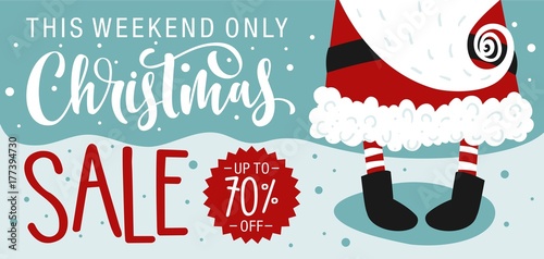 Christmas Sale banner with Santa Claus and Hand drawn lettering text