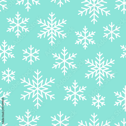 Christmas, new year seamless pattern, snowflakes line illustration. Vector icons of winter holidays, cold season snow flakes, snowfall. Celebration party dark white repeated background.