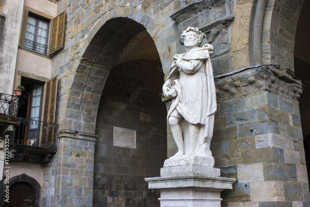 Monuments of the Citta Alta (upper city) of Bergamo, Italy. the Duomo (cathedral), the Basilica di Santa Maria Maggiore and the Cappella Colleoni (Colleoni chapel)