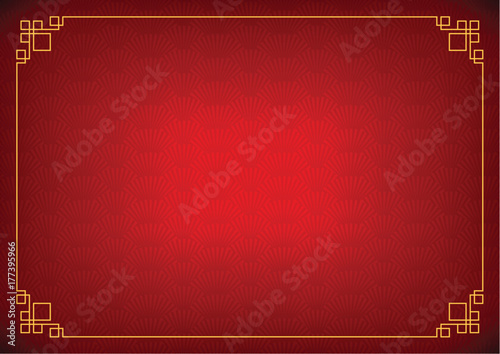 chinese new year background with yellow border, abstract oriental wallpaper with decoration frame, red chinese gradient fan inspiration, vector illustration 