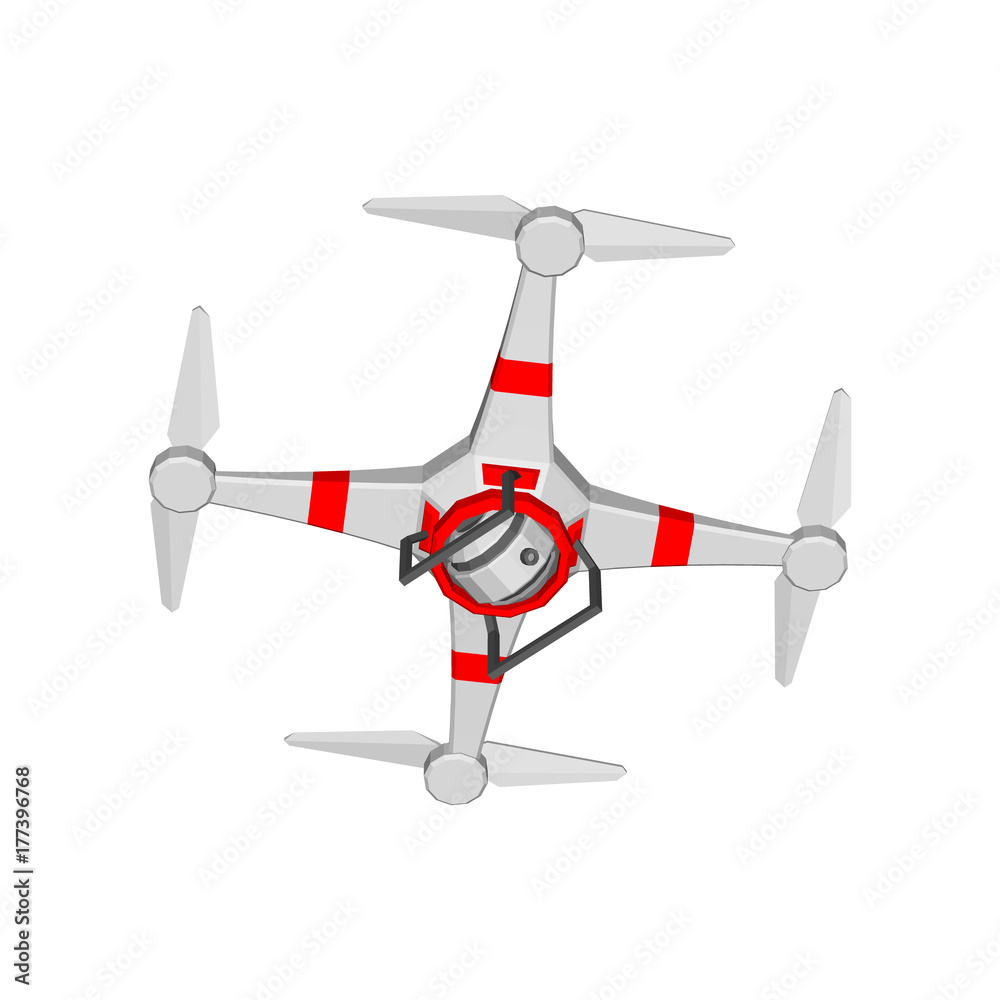 Drone with camera, UAV. Isolated on white background. Vector illustration. Drone with camera, UAV. Isolated on white background. Vector illustration.
