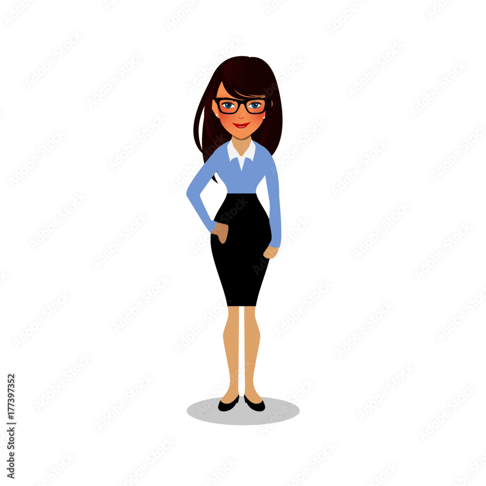 Fototapeta premium Cool cartoon woman in casual and business clothes, gesturing. Vector illustration, modern design.