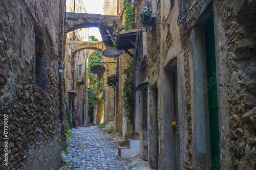 The streets of Bussana Vecchia  a former ghost town in Liguria  Italy  struck by an earthquake in 1887