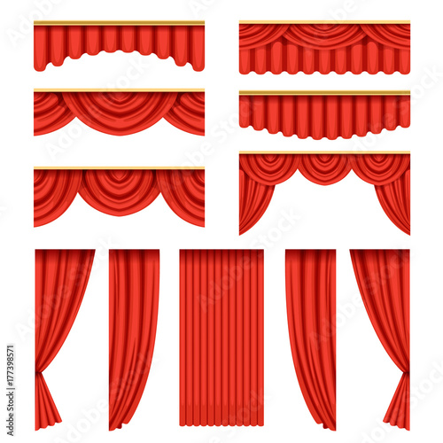 Set of red curtains with pelmets for theater stage
