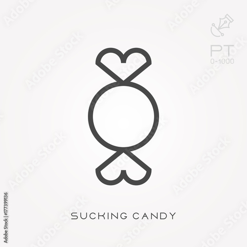 Line icon sucking candy