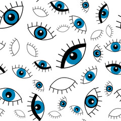 Fototapete Augenmuster Blaue Augen Cartoon Stickermuster  © Aygun
