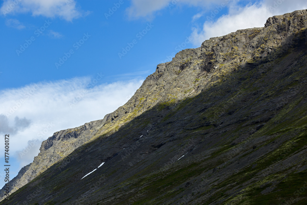 The tops of the Mountains, Khibiny  and cloudy sky. Kola Peninsula, Russia.