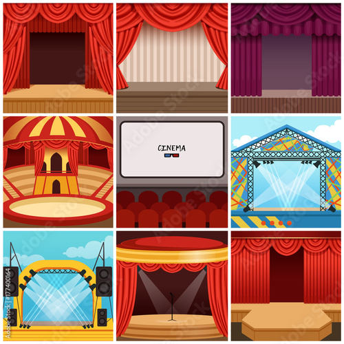 Different colorful cartoon stages set