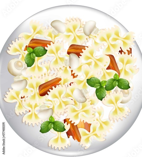 Italian seafood pasta plate Realistic vector illustration for menu, print, la...