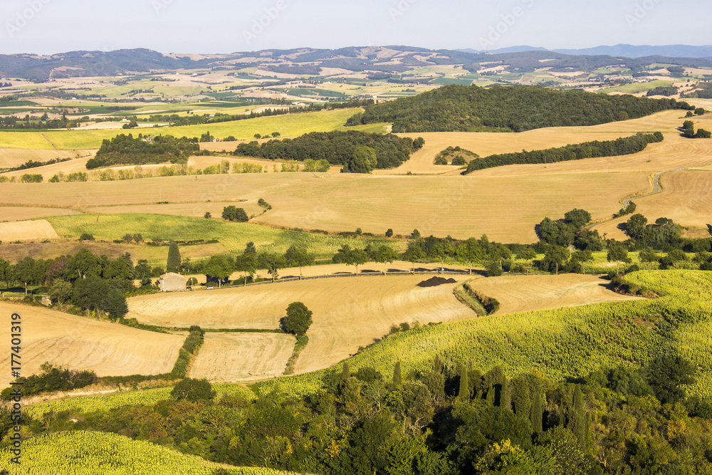 Obraz premium Views of the Lauragais region from the Le Seignadou cross in Fanjeaux, Southern France