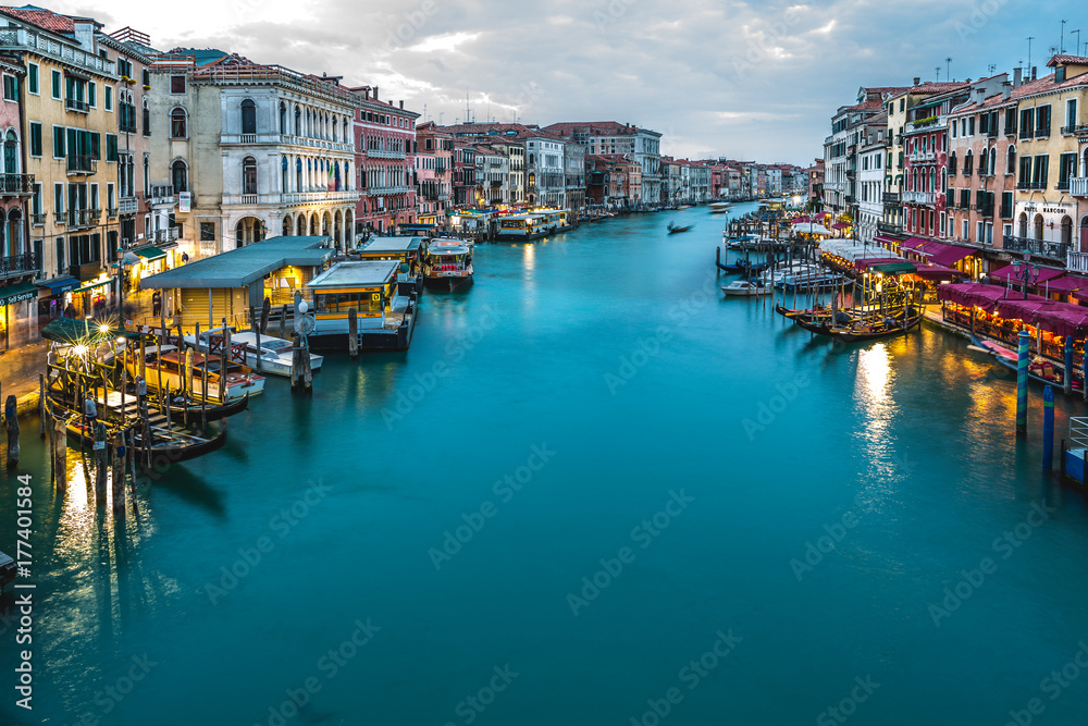 Grand canal and gondola in Venice- colorful Evening 