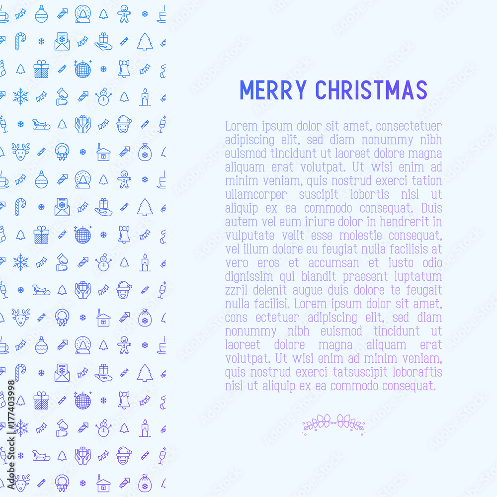 Christmas celebration concept with thin line New Year and Christmas symbols. Vector illustration for web page template, banner, invitation, print media.
