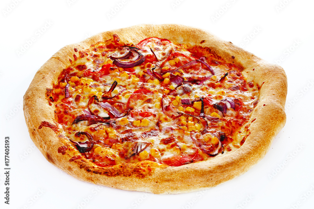 Pizza photo on isolated white studio background