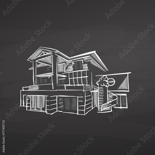 House planning. Drawing on chalkboard