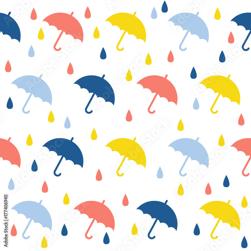 Abstract handmade umbrella and drop seamless pattern background. Childish handcrafted wallpaper