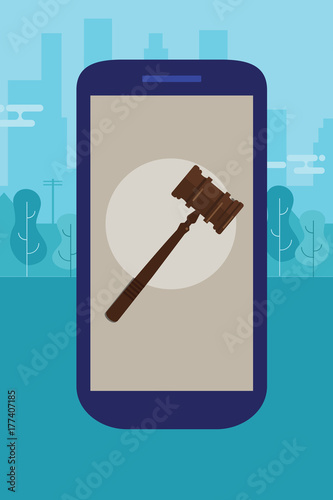online mobile legal advice consultation smart phone law wooden hammer gavel justice legal authority case verdict law suit