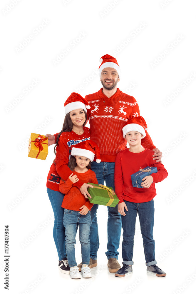 family with christmas presents