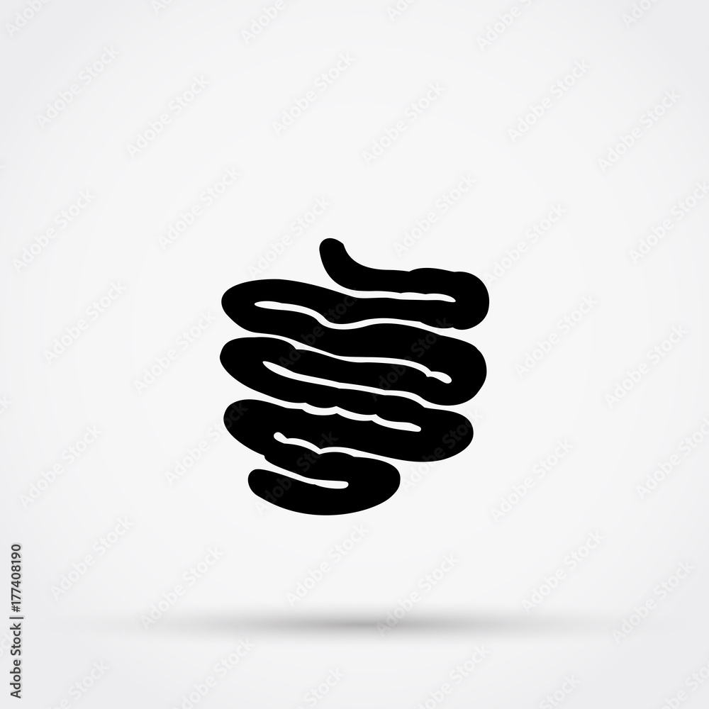 Black silhouette of  small intestine vector icon.