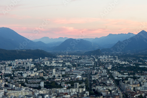 Aerial view of the streets of Grenoble, France, from the Fort de la Bastille