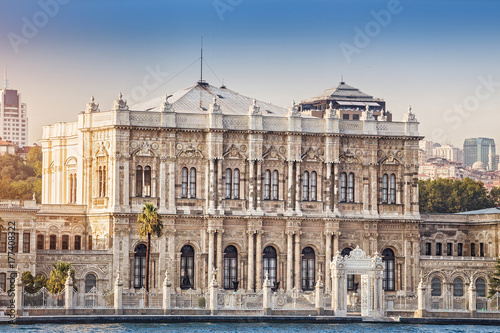 Dolmabahce Palace view from Bosphorus strait in Istanbul Turkey from ferry on a sunny summer day