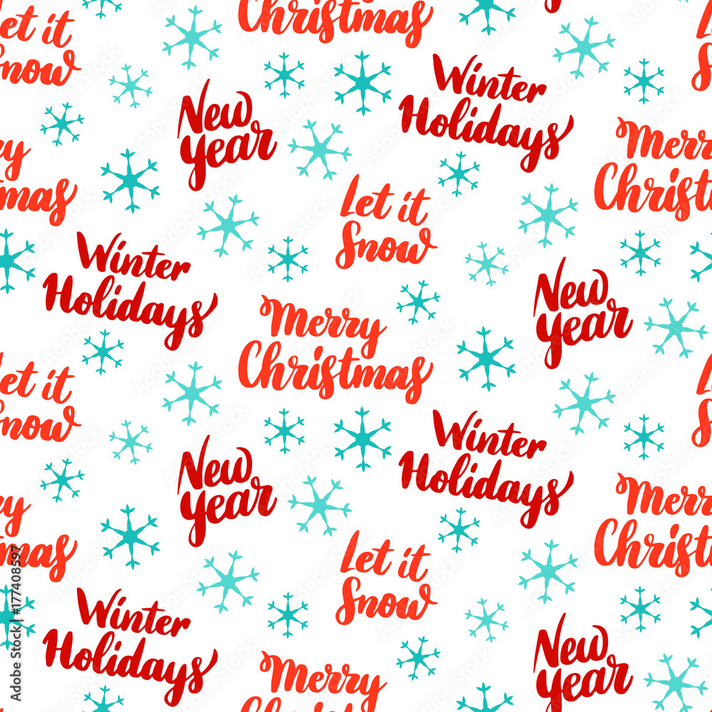 Fototapeta premium New Year Lettering Seamless Pattern