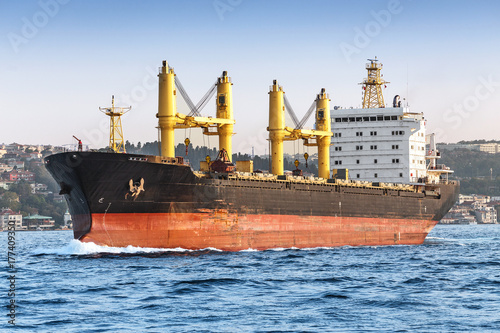 International Container Cargo ship at the sea route, water transport concept