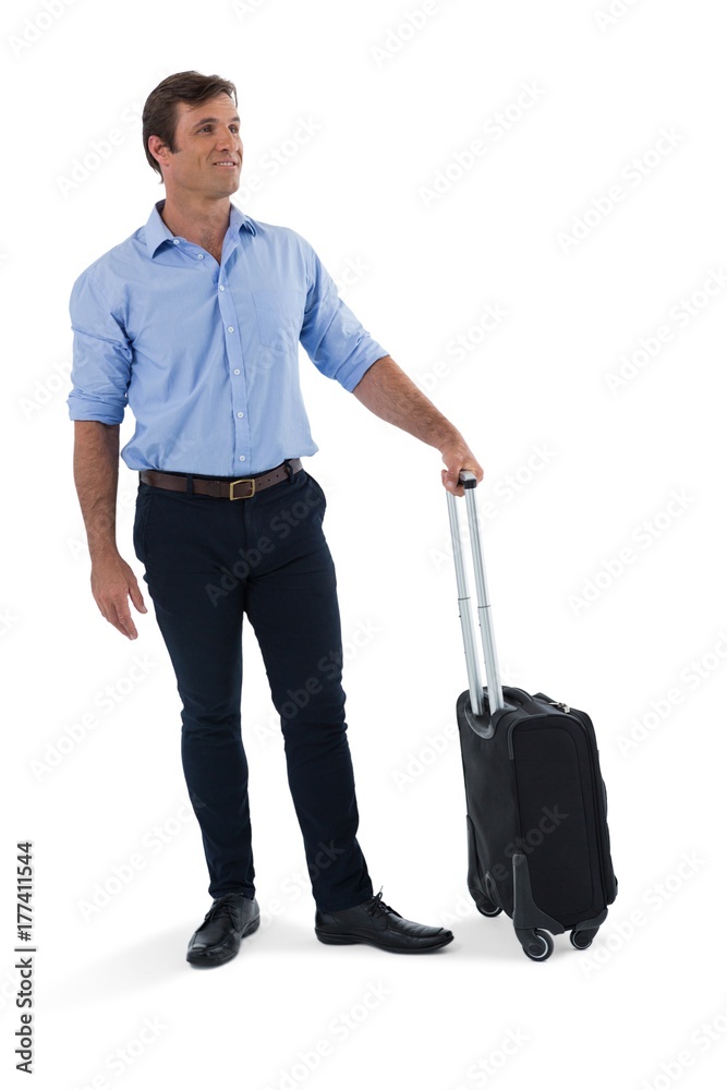 Male executive with luggage against white background Male executive with luggage against white background