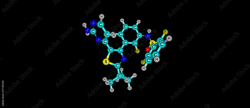 Dabrafenib molecular structure isolated on black