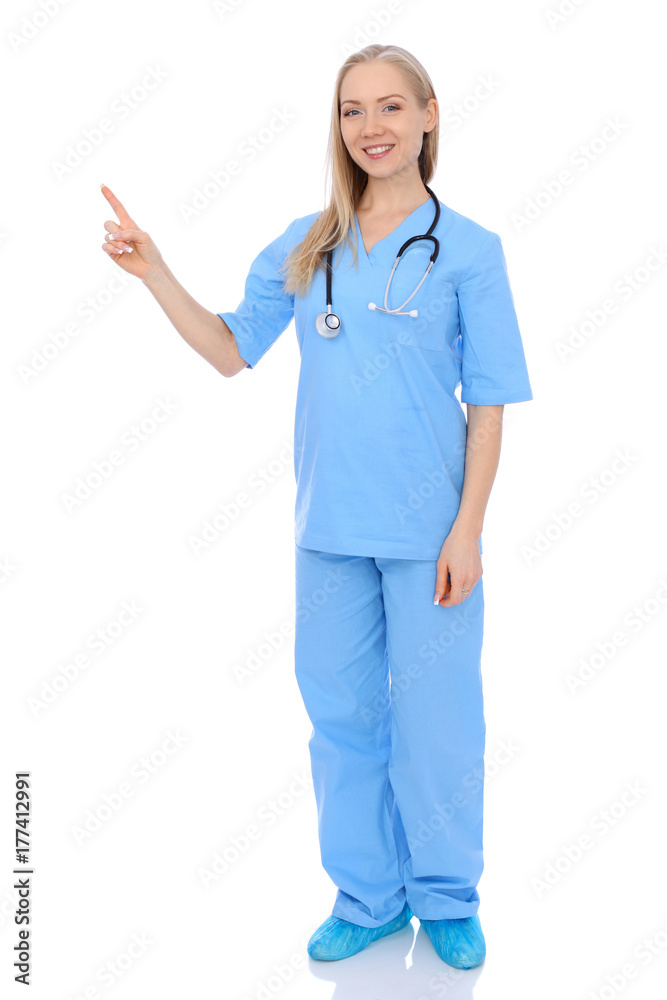 Smiling young nurse portrait isolated over white background. Smiling young nurse portrait isolated over white background.