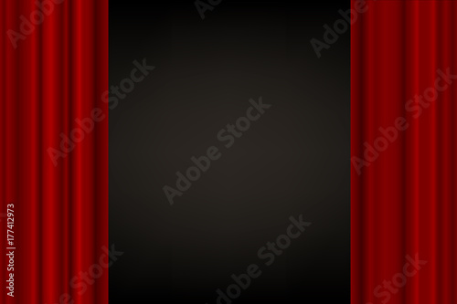Red open curtains in theatre, cinema or ceremony - vector illustration.