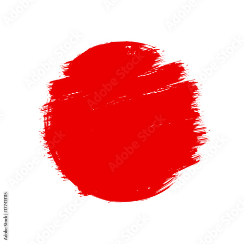 Japan flag asian style red grunge sun symbol isolated on white background. Hand drawn brush strokes