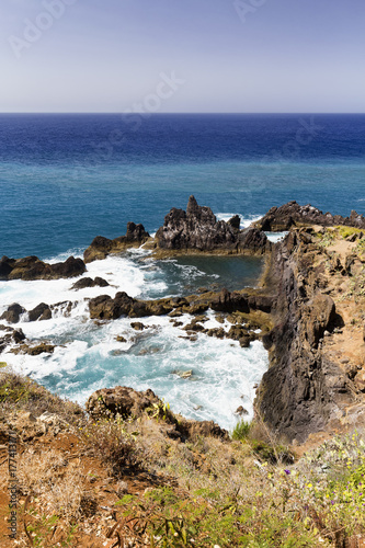 Portrait view of the coastline near Funchal on Madeira, Portugal.